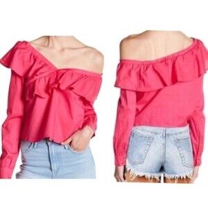 Love, Fire Asymmetrical Pink Ruffle Top S NWOT